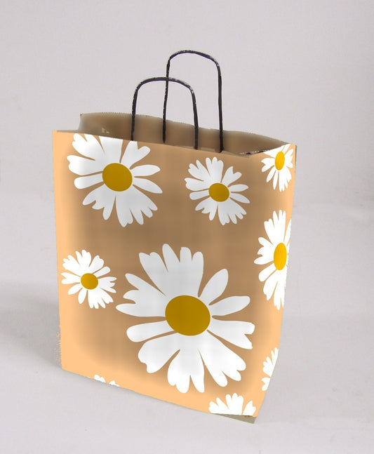 Twist Handle Bag — Flower Design (Brown)