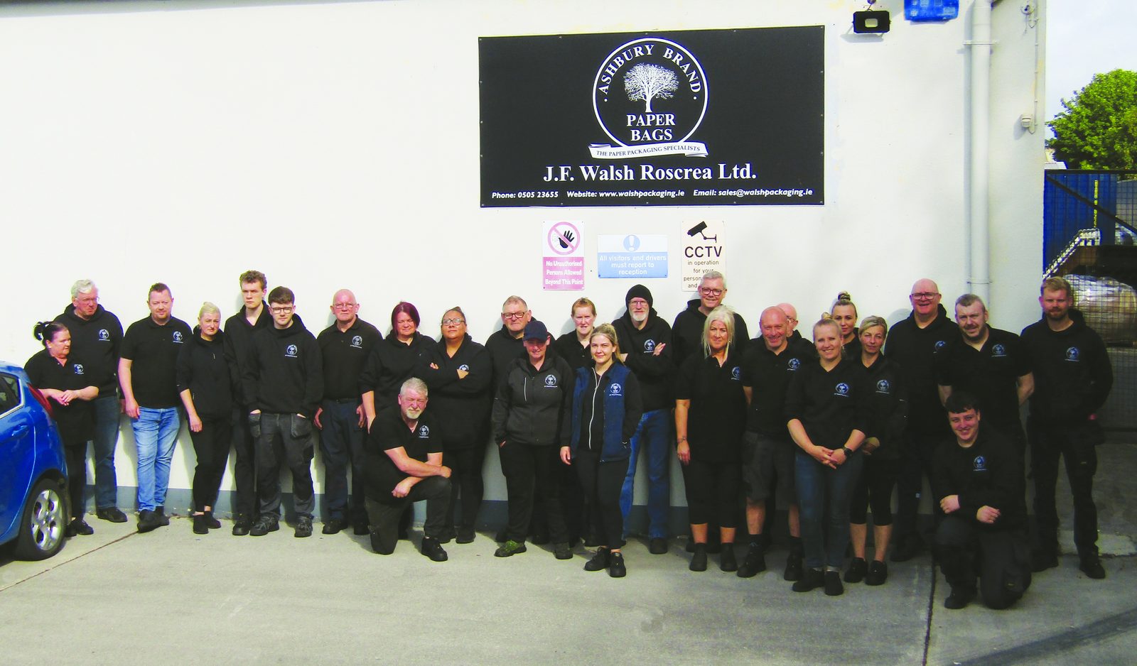The Ashbury Brand team outside the J.F. Walsh factory in Roscrea, Co. Tipperary